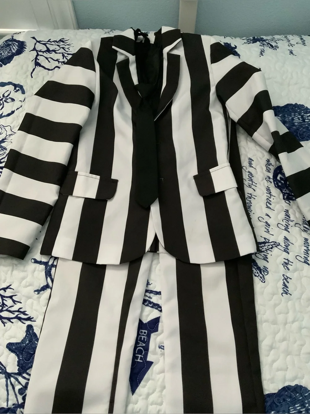 Beetlejuice black & white Striped Kids Costume Suit